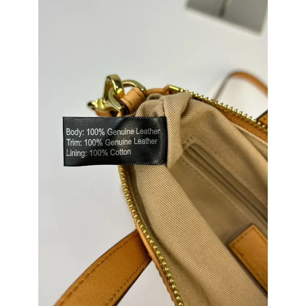 G.I.L.I. Leather Trento Crossbody‎ Camel Tan Gold Double Handle Full Zip